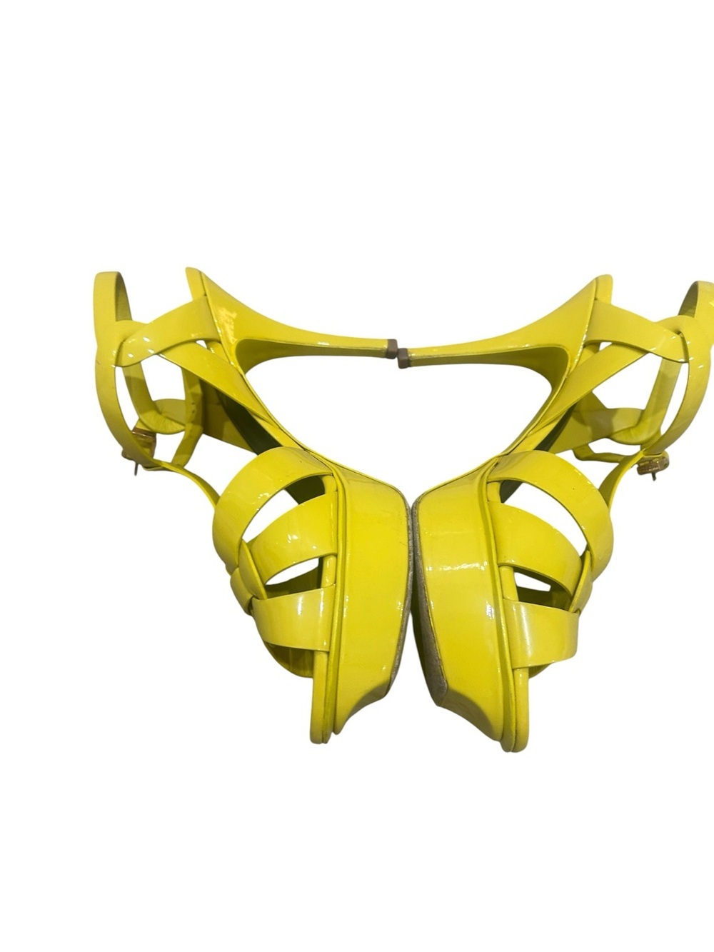 Yves Saint Laurent Tribute Yellow patent leather T-Strap Platform Sandals EU 38 - Picture 6 of 13